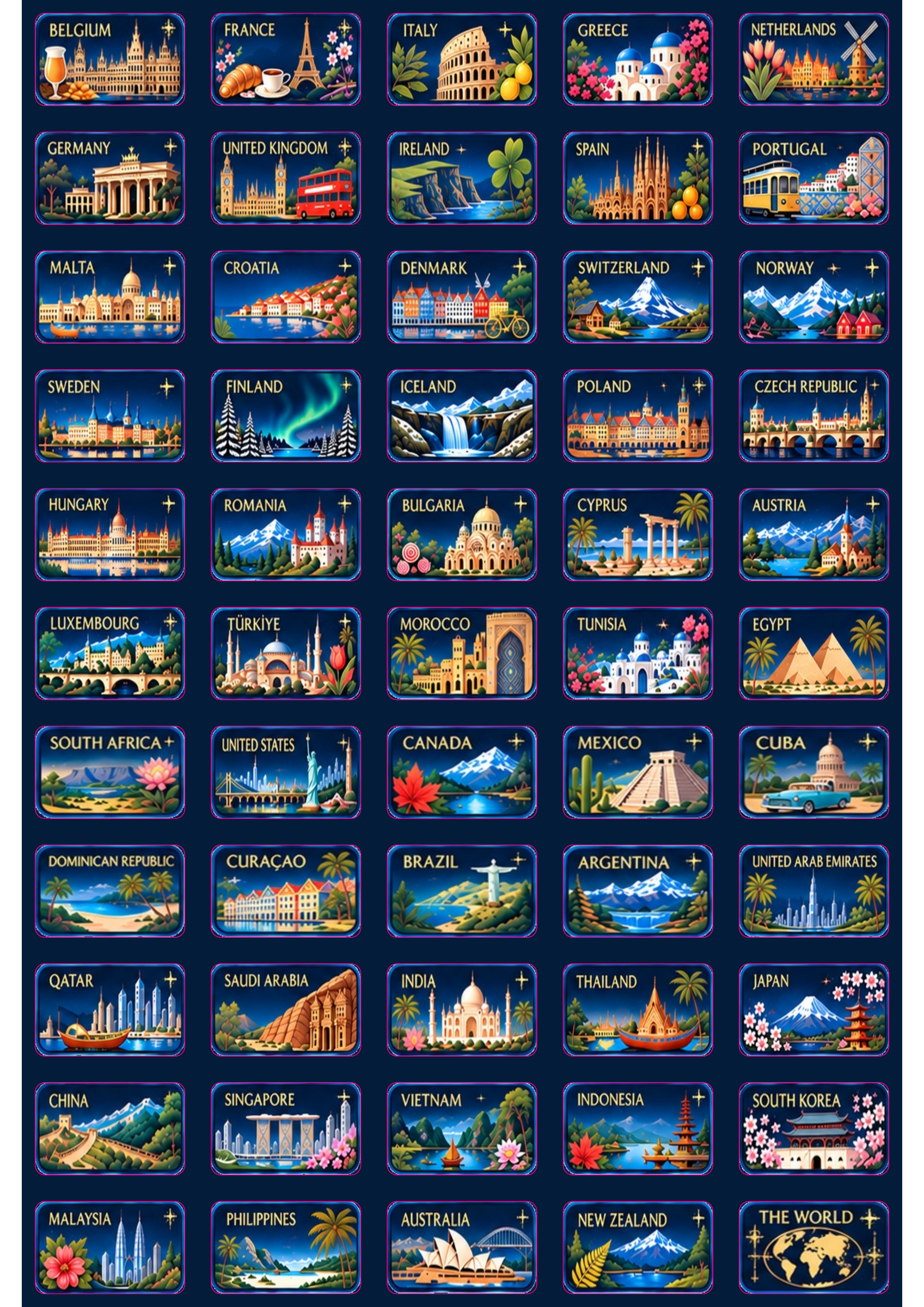 Stamp Your World sticker collection with 55 designs